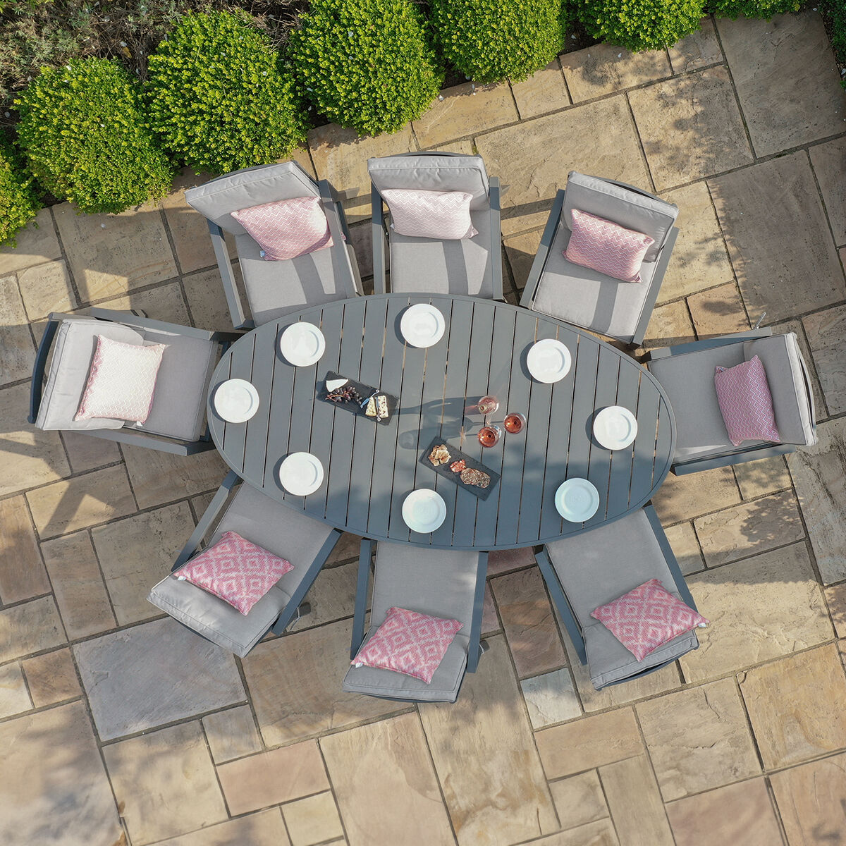 New York 8 Seat Oval Aluminium Dining Set - Dove Grey2